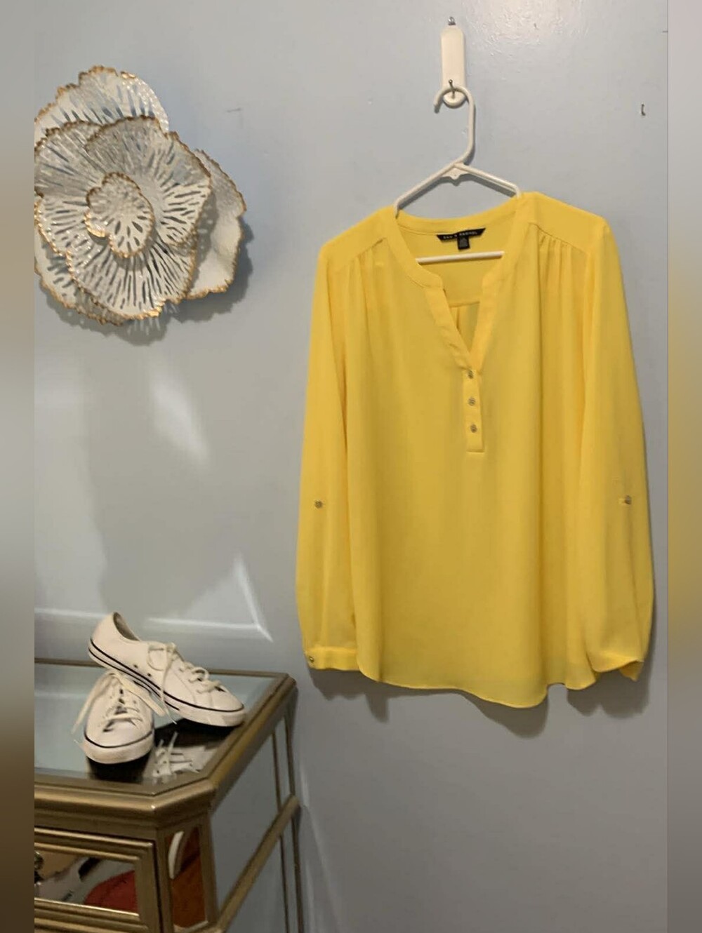 Zac & Rachel Sunny Yellow Split-Neck Button Blouse